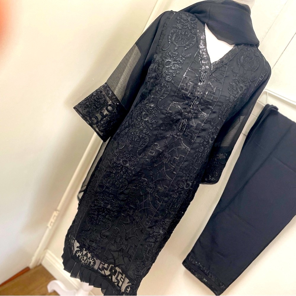 Black heavy embroidered pakistani dress